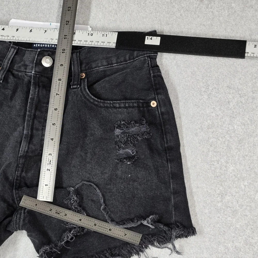 Aeropostale Women Shorts 10 Black Denim 90S High Rise Cut-Off Grunge Frayed 3